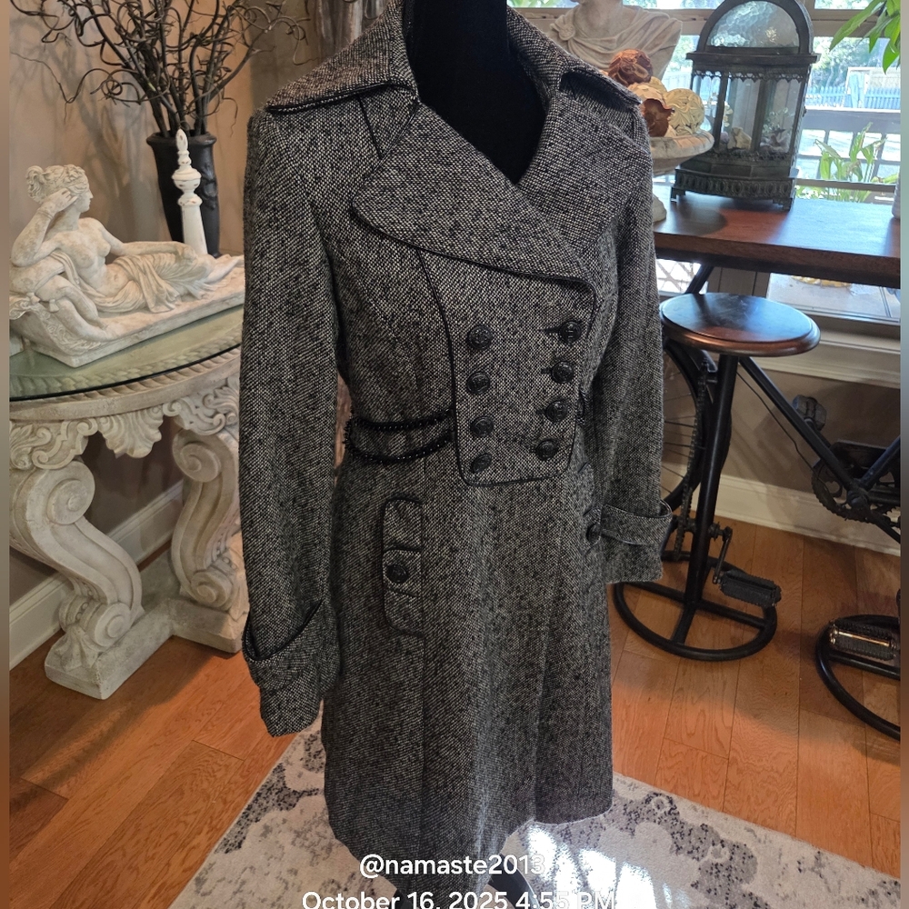 Guess Wool Blend Pea Coat Chain Detail Designer Winter Warm Knee Length #89